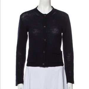 MARNI Navy Blue Wool Crew Neck Cardigan with Front Pockets